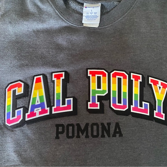 Unisex Cal Poly Pomona Rainbow Pride Grey Collegiate Crewneck Sweater Sweatshirt - Picture 4 of 8